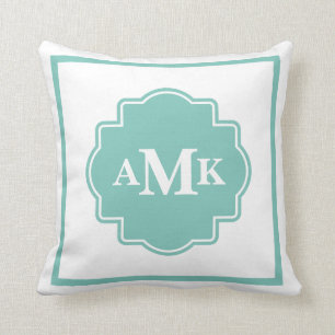 Coussin Monogramme vert et blanc classique