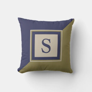 Coussin Monogramme vert olive bleu marine