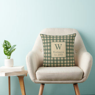 Coussin Monogramme Vert Tan Beige Buffle Plaid Pays