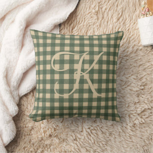 Coussin Monogramme Vert Tan Buffalo Plaid Russe Pays