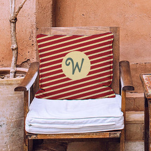 Coussin Monogramme Vintage Gold et rouge rayures motif