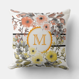 Coussin Monogramme Vintage jaune orange