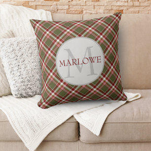 Coussin Monogramme vintage rouge vert classique plaqué per