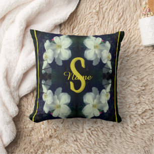 Coussin Monogramme Votre Nom Initial Clématite Art Floral