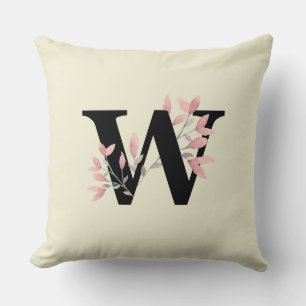 Coussin Monogramme W avec fleurs roses en spray