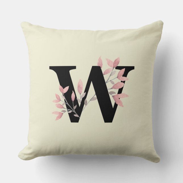 Coussin Monogramme W avec vaporisateurs floraux roses (Recto)