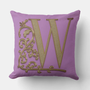 Coussin Monogramme W Fleur Violette Mariage Anniversaire