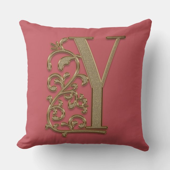Coussin Monogramme Y Rose de mariage douce diplômée annive (Recto)