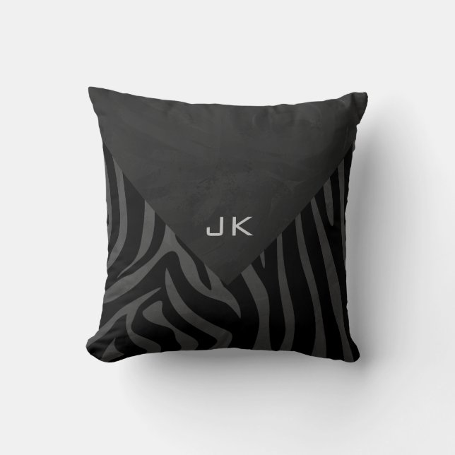 Coussin Monogramme Zebra Noir et gris (Recto)