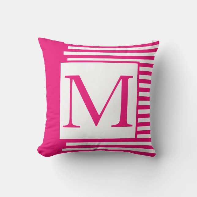 Coussin Monogrammes bandes blanches rose Motifs colorés (Recto)