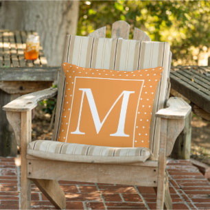 Coussin Monogrammes Citrouille Orange Blanc Pois Automne