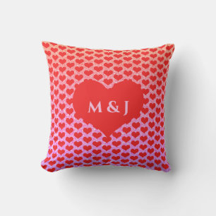 Coussin Monogrammes de motifs de cœur Rose Gold Paillettes