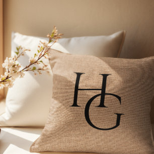 Coussin Monogrammes personnalisés Faux Burlap