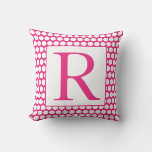 Coussin Monogrammes Pois blancs roses colorés lumineux