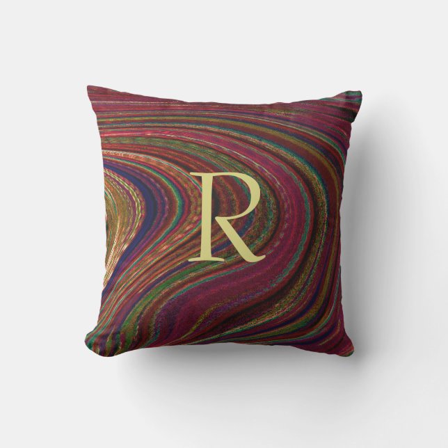 Coussin Monogrammes Red Waves Motifs Abstraits torsades mi (Recto)