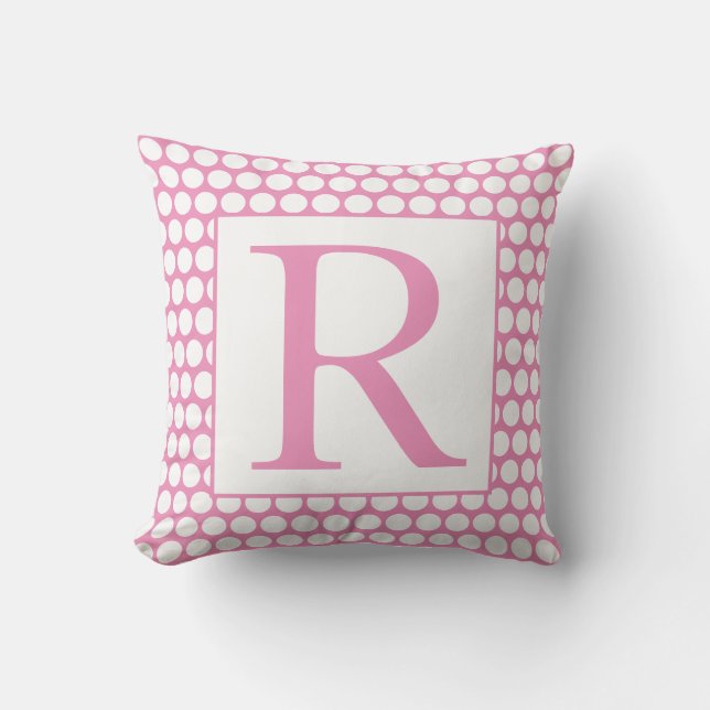 Coussin Monogrammes Rose Blanc Points Tendance Cadeau Fémi (Recto)