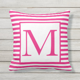 Coussin Monogrammes rose blanc rayures Motif coloré