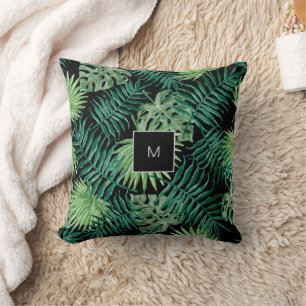 Coussin Monographie de famille de feuilles tropicaux d'aqu
