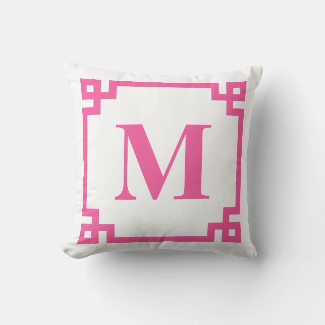 Coussin Monographie de la bordure de clé grecque rose chau (Recto)