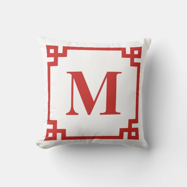Coussin Monographie de la bordure de clé grecque rouge (Recto)