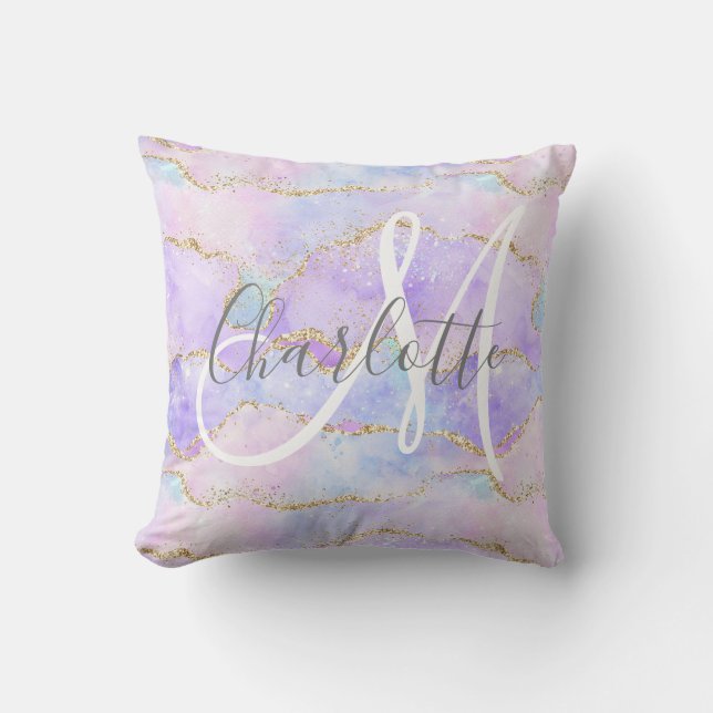 Coussin Monographie de la parties scintillant d'or hologra (Recto)