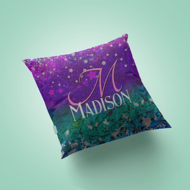 Coussin Monographie de parties scintillant mignonne bleu v (Créateur téléchargé)