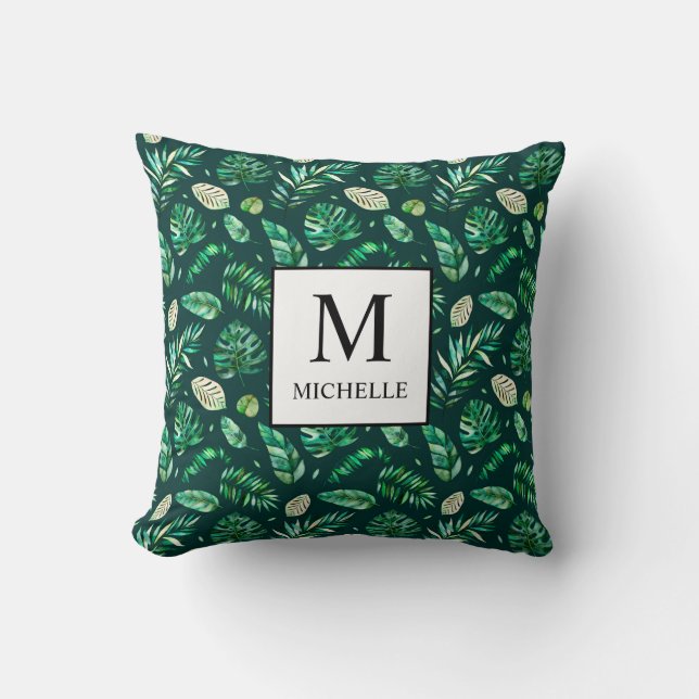 Coussin Monographie feuille de palme d'aquarelle d'été tro (Recto)
