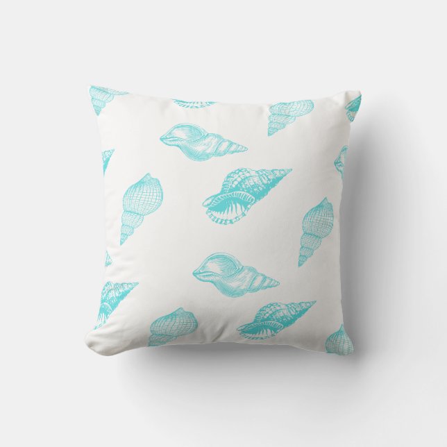 Coussin Monographie nautique Coques de coquillages Aqua bl (Recto)