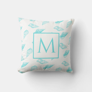 Coussin Monographie nautique Coques de coquillages Aqua bl