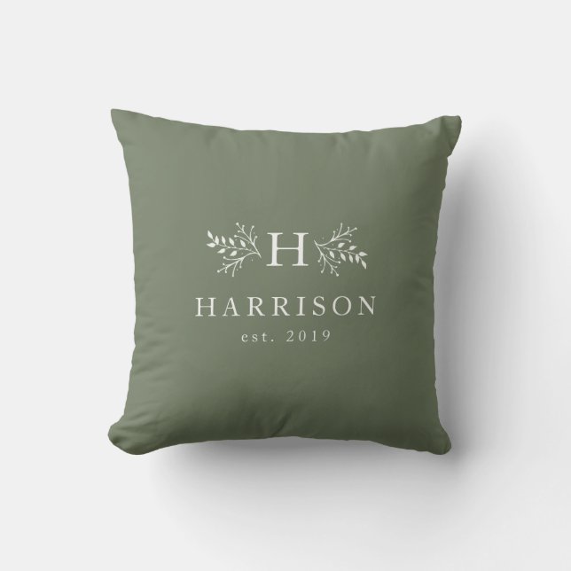 Coussin Monographie rustique sauge vert initial personnali (Recto)
