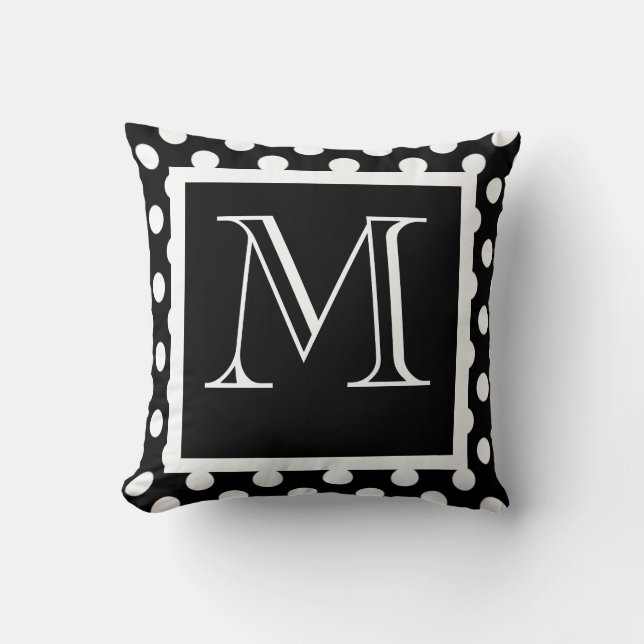 Coussin monographique à points Polka noirs et blan (Recto)