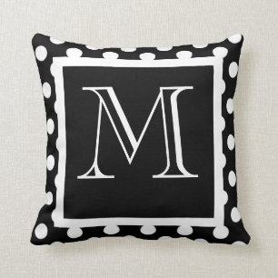 Coussin monographique à points Polka noirs et blan