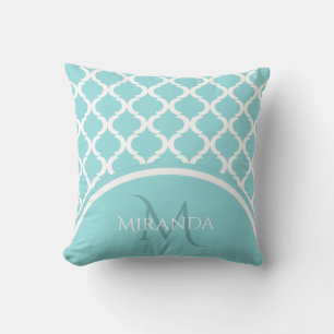 Coussin Monongramme et nom du Quatrefoil Aqua Grand tendan