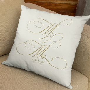 Coussin Monsieur et Madame or personnalisé mariage crème