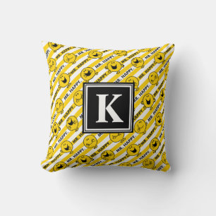 Coussin Monsieur Heureux   Motif Rayures Jaunes   Monogram