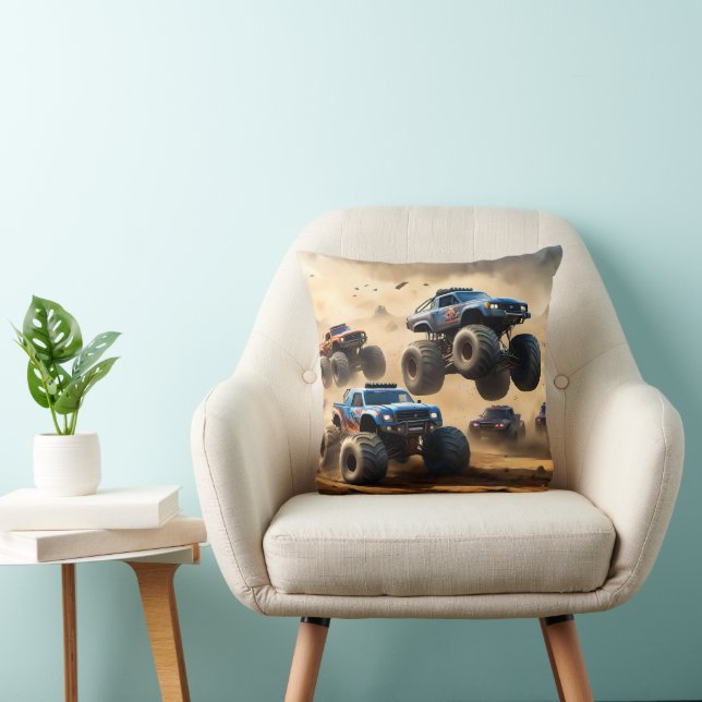 Coussin Monster Trucks Courant Dans Le Désert, (Chaise)