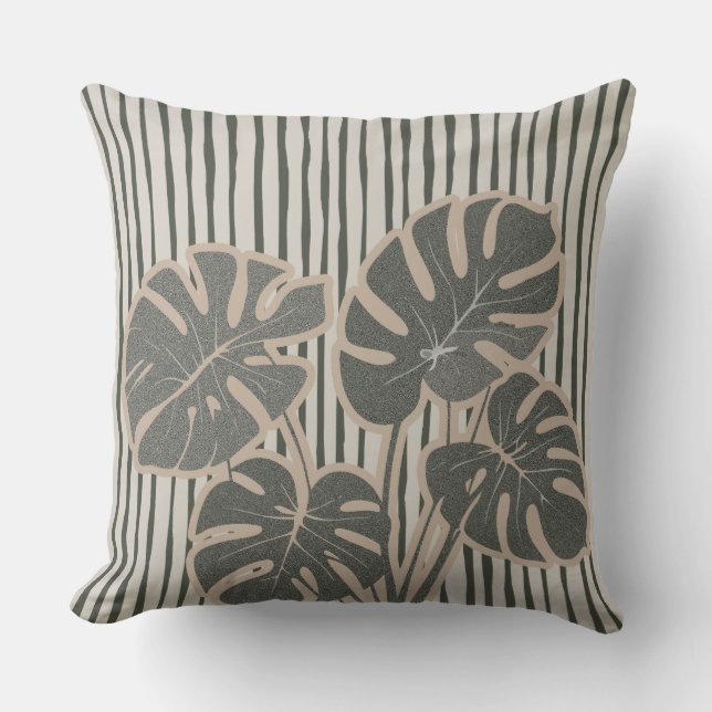 Coussin Monstera Art with Vertical Lines (Recto)