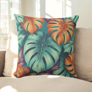 Coussin Monstera Fleurs tropicales Boho Aquarelle Botanica