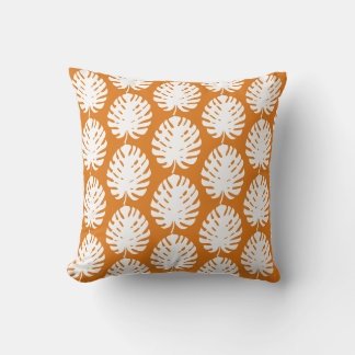 Coussin Monstera Leaf Persimmon Orange Motif Côte