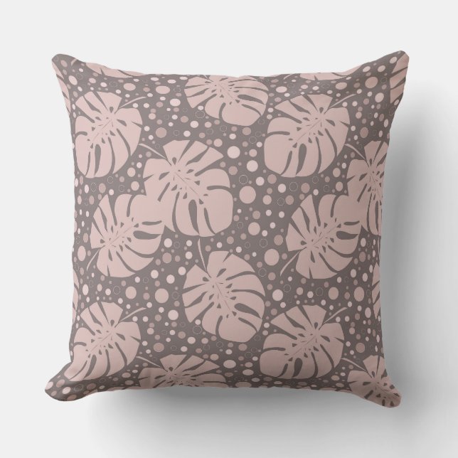 Coussin Monstère beige feuilles sur pois brun (Recto)