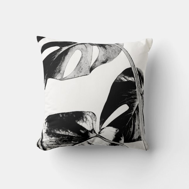 Coussin Monstère noire et blanche Palme tropicale feuille (Recto)