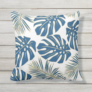 Coussin Monstère tropicale bleu classique feuille motif