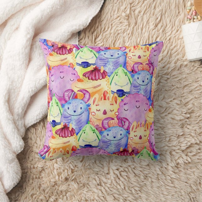 Coussin Monstres à l'aquarelle mignons (Couverture)