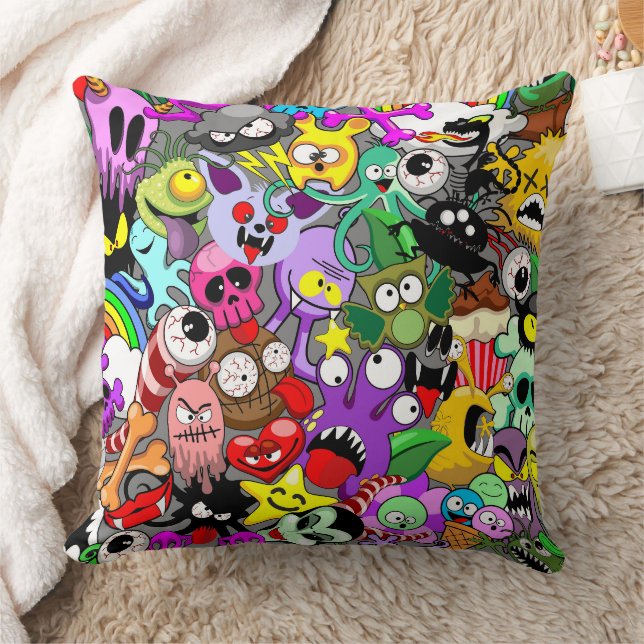 Coussin Monstres caractères mignons Motif d'Halloween (Couverture)