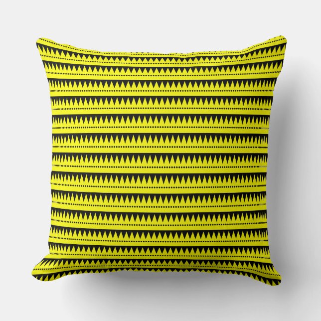 Coussin Montagnes Aztèques - Jaune avec Noir (Recto)