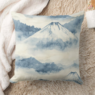 Coussin Montagnes sereines enneigées - Bleu et blanc