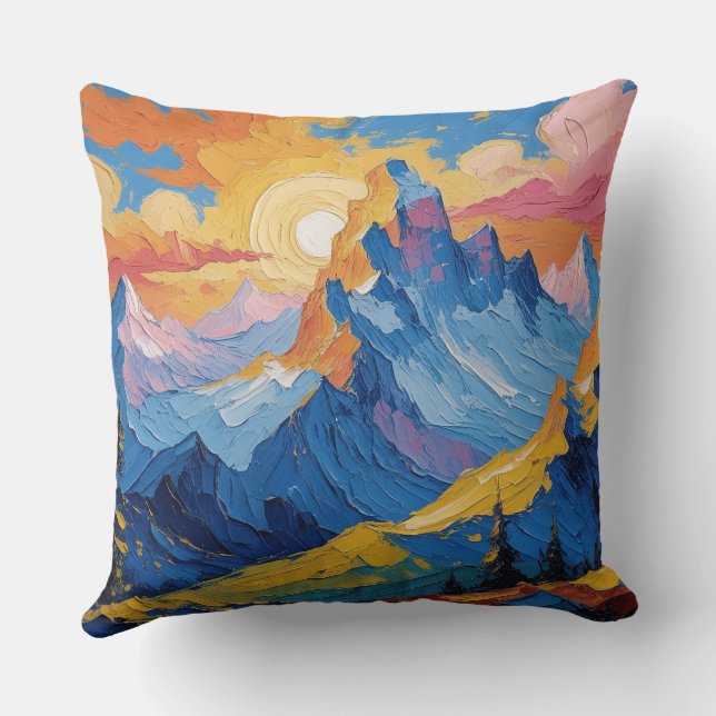 Coussin Montañas al amanecer con resplandor (Verso)