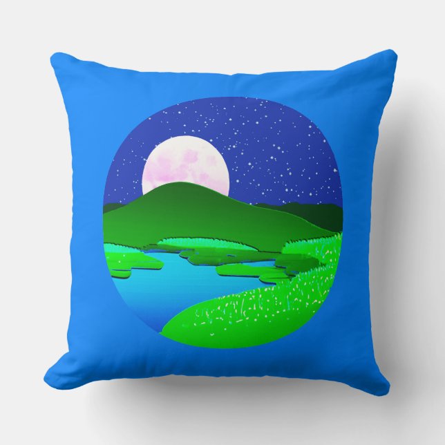 Coussin Montée de la Pleine lune sur les collines vertes (Recto)