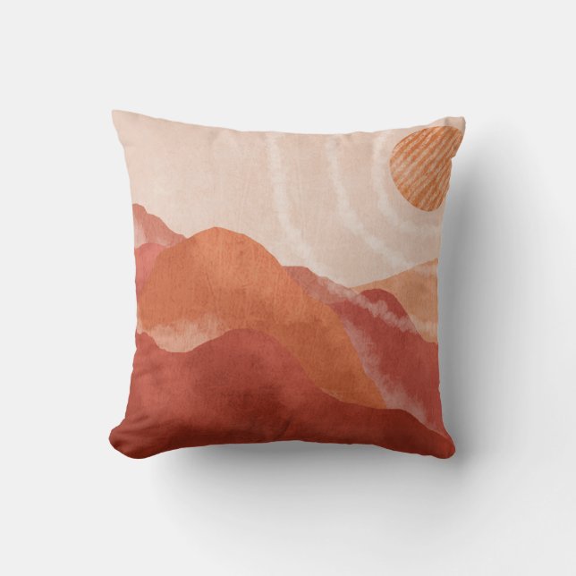 Coussin Monts Boho en terre cuite, affiche abstraite. (Recto)