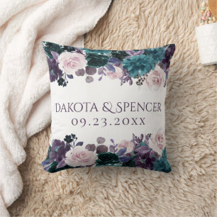 Coussin Moody Boho   Mariage floral mauve d'aubergine